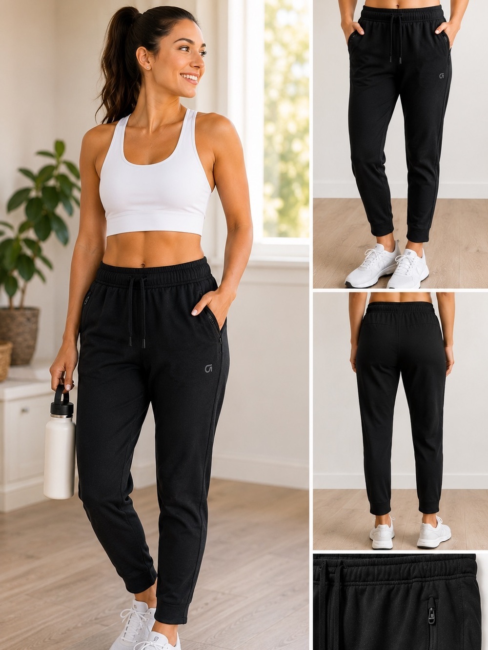 GapFit Black Jogger Pants S Dry Wicking Athletic Workout Zip Pocket Activewear